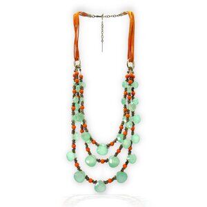 MYTHOLOGIE Statement Necklace Faux Turquoise Orange Beads Gold Costume Jewelry